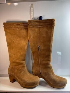 Ugg Rosabella Clog Boots Suede Leather Sheepskin Sz 7 Tall Boots